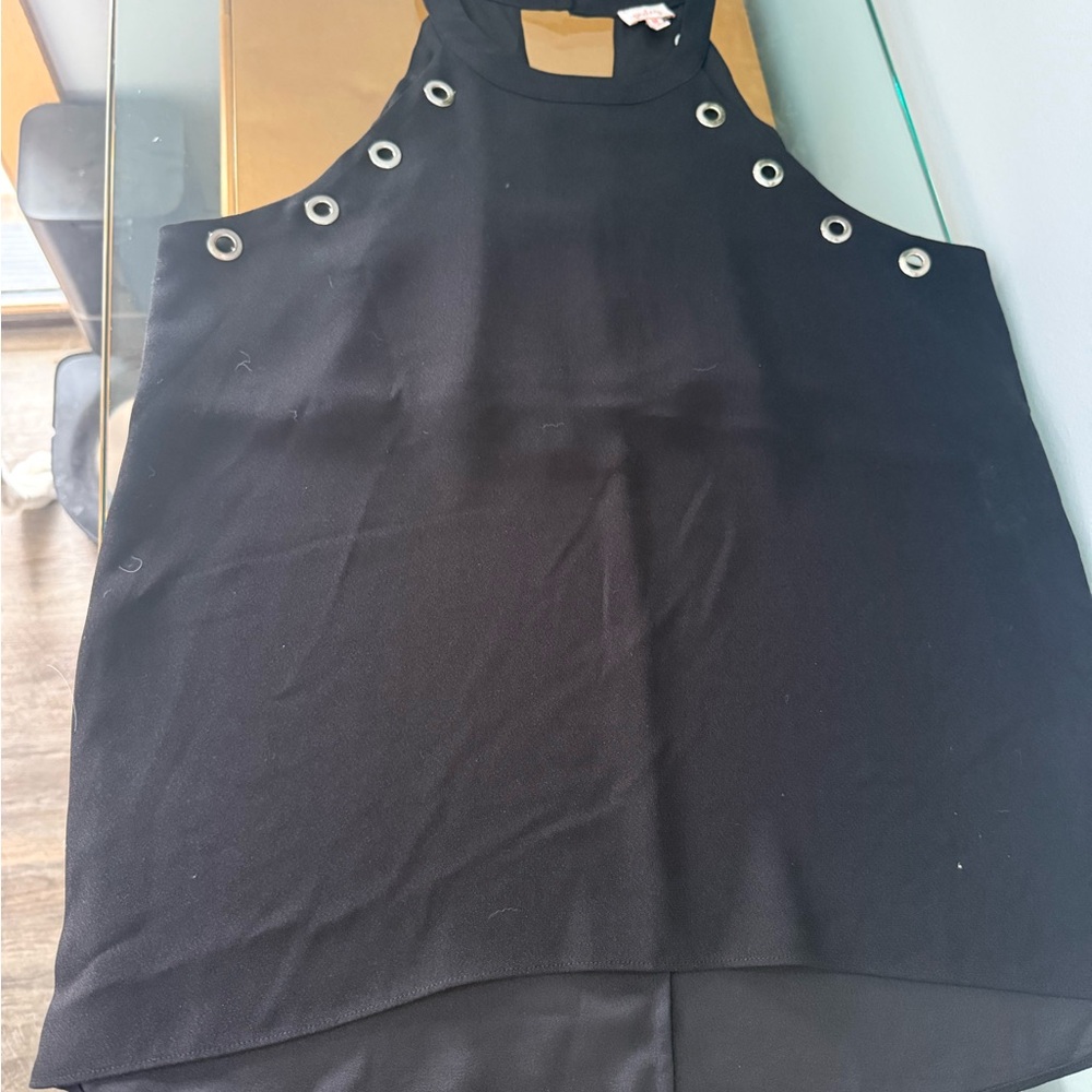 Pixley Black Boxy Tank Top with Cut Out Details